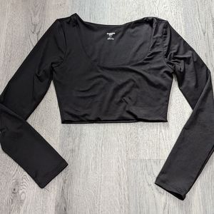 Sommer Ray Black Scoop Neck Cropped Long Sleeve Top Small Goth Balletcore